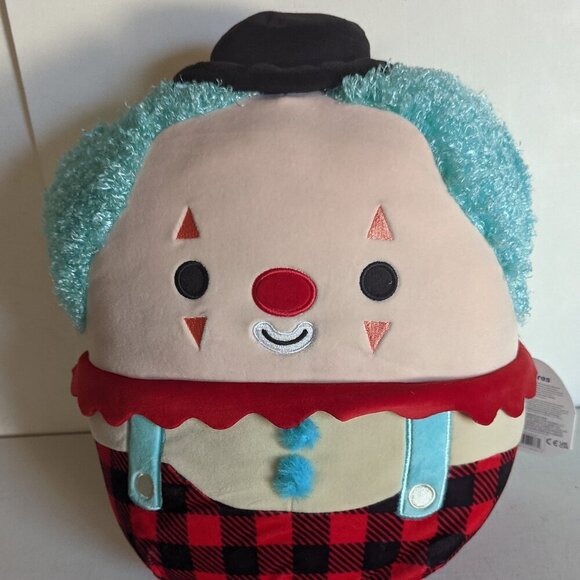 NWT 12" Ukee Clown Squishmallows Blue Hair Plaid Plushie Circus Steampunk Gift - Picture 1 of 5